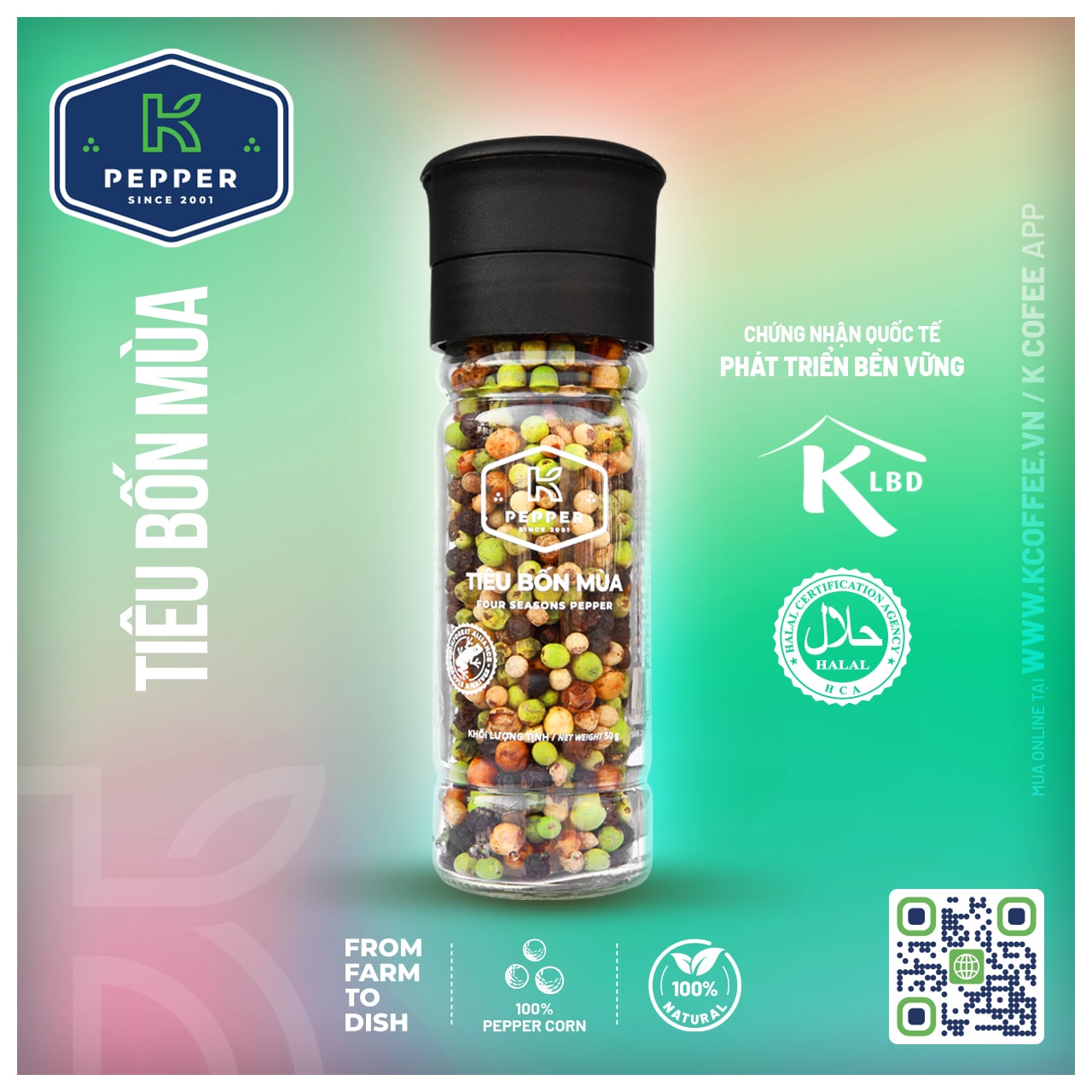 TIÊU BỐN MÙA K PEPPER 50 G + CỐI XAY TIÊU