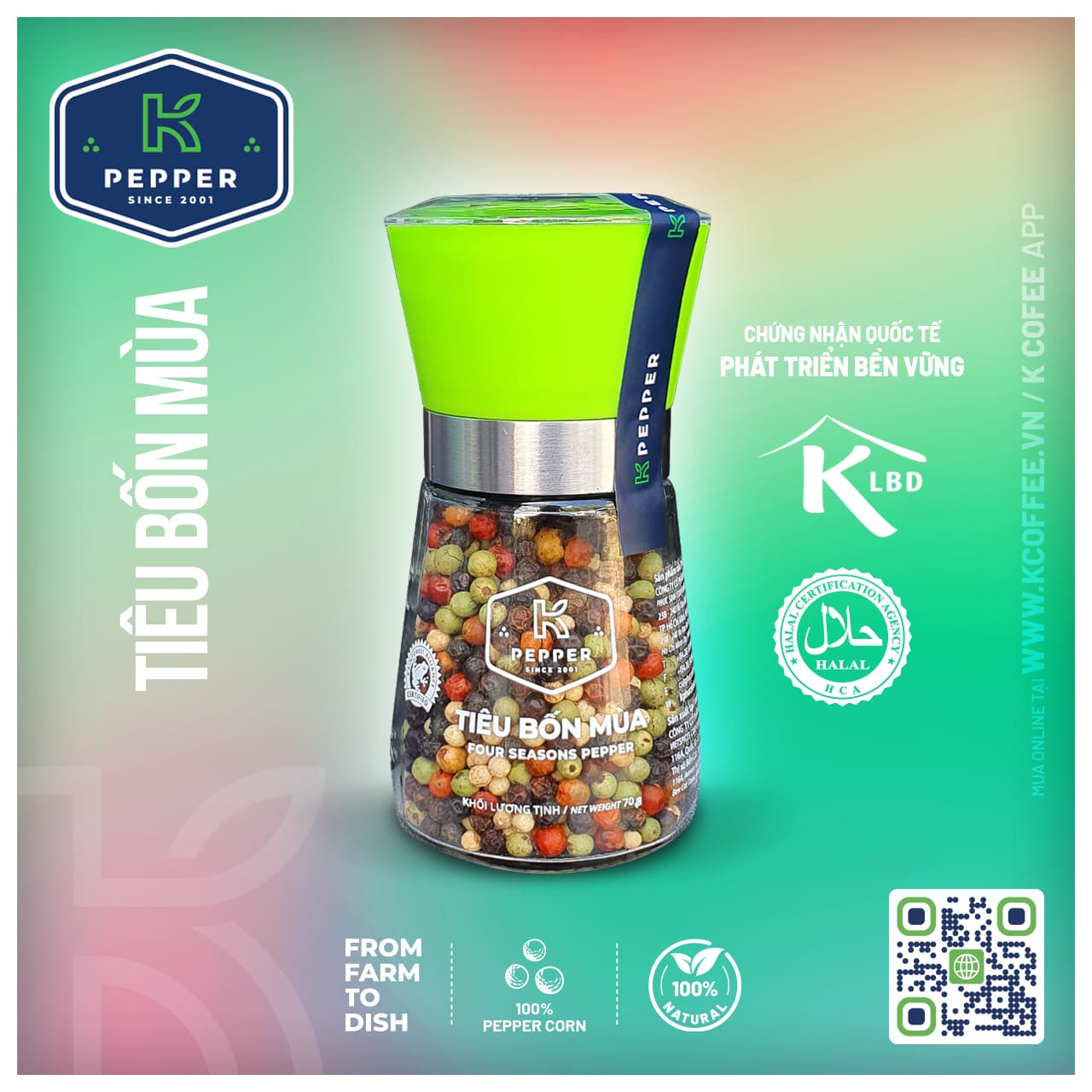TIÊU BỐN MÙA K PEPPER 70 G + CỐI XAY TIÊU