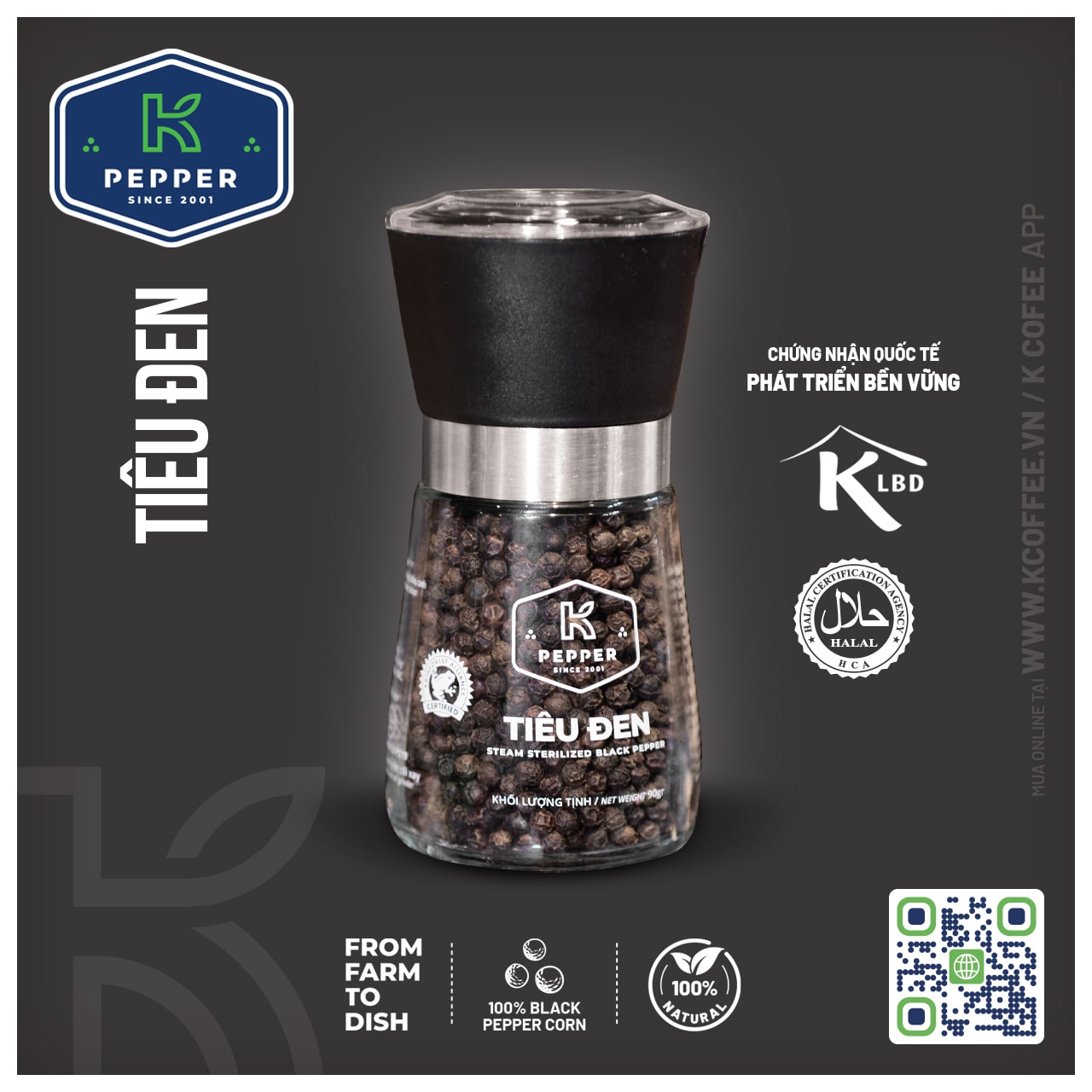 TIÊU ĐEN K PEPPER 90 G + CỐI XAY TIÊU