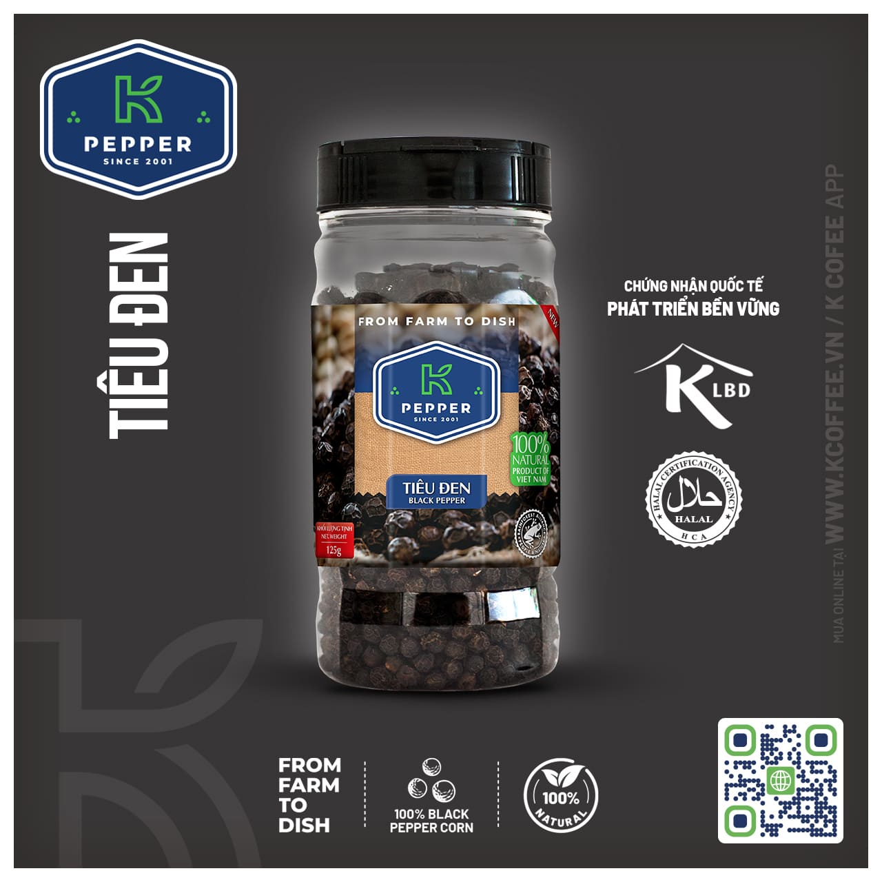 TIÊU ĐEN K PEPPER 125 G - TIÊU SẠCH NGUYÊN CHẤT