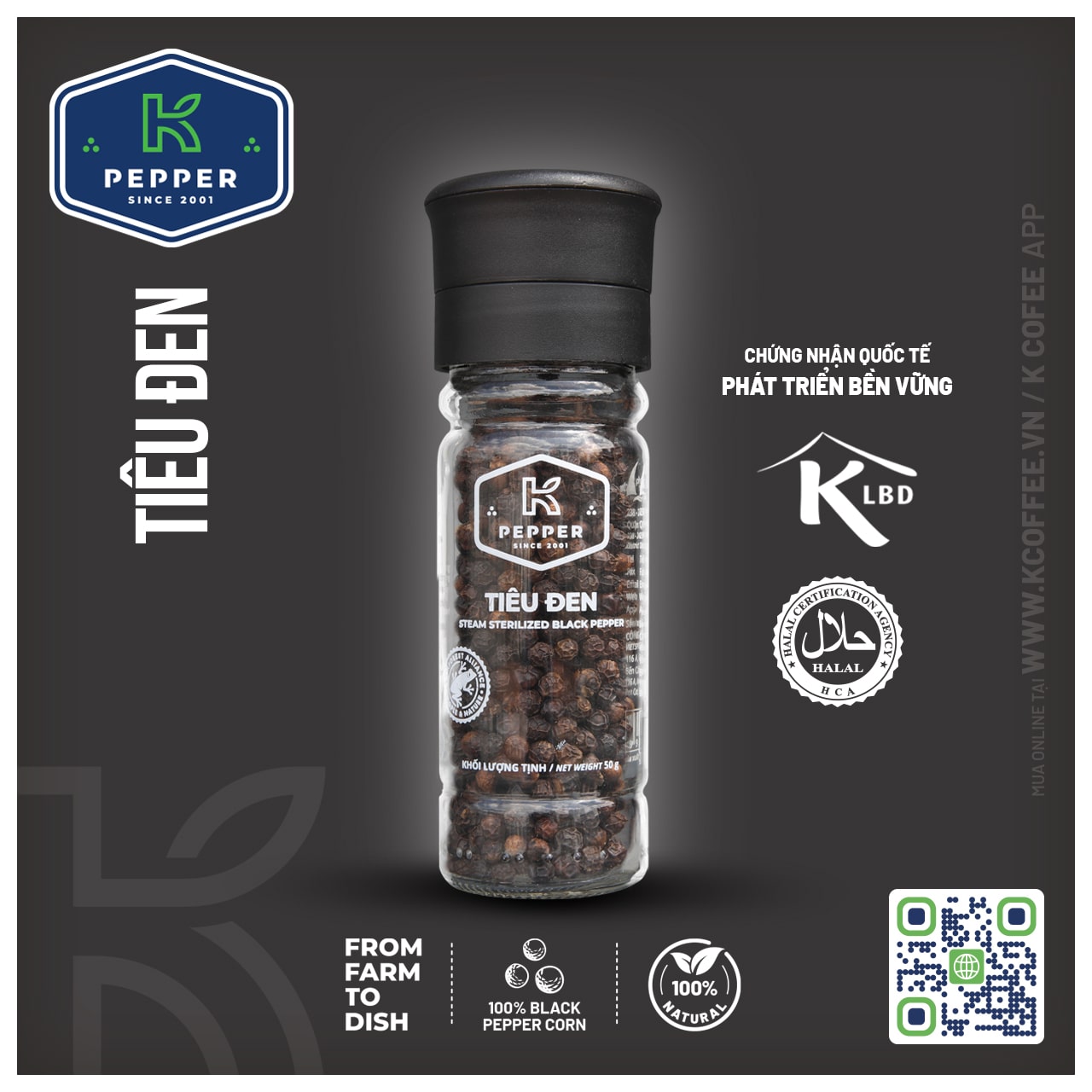 TIÊU ĐEN K PEPPER 50 G + CỐI XAY TIÊU