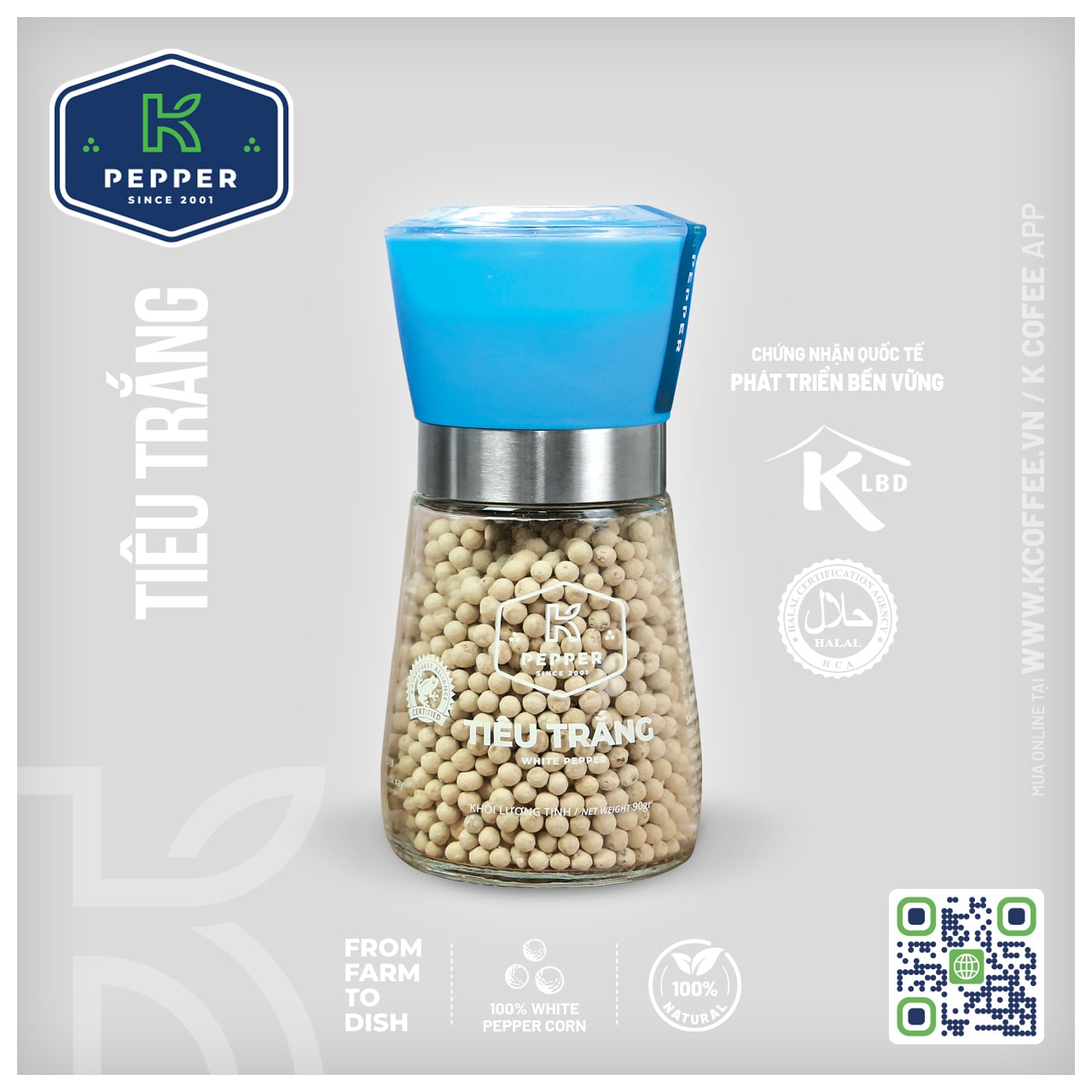 TIÊU TRẮNG K PEPPER 90 G + CỐI XAY TIÊU