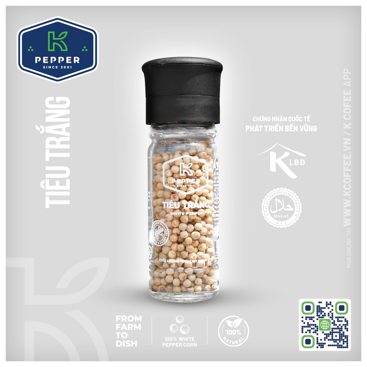 TIÊU TRẮNG K PEPPER 51 G + CỐI XAY TIÊU