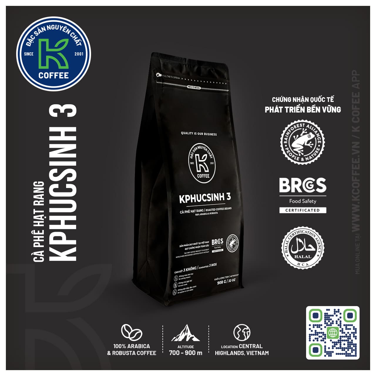 CÀ PHÊ HẠT KPHUCSINH 3 908 G