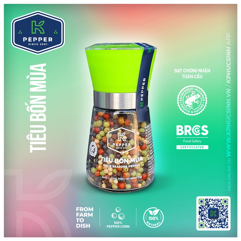 TIÊU BỐN MÙA K PEPPER 70 G + CỐI XAY TIÊU