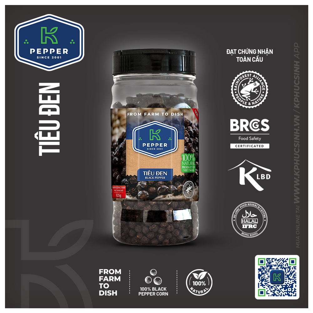TIÊU ĐEN K PEPPER 125 G - TIÊU SẠCH NGUYÊN CHẤT