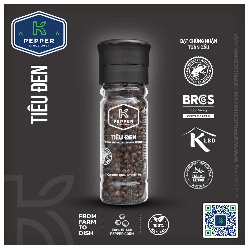 TIÊU ĐEN K PEPPER 50 G + CỐI XAY TIÊU