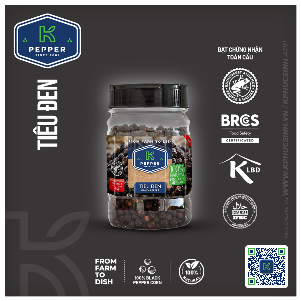 TIÊU ĐEN K PEPPER 85 G - TIÊU SẠCH NGUYÊN CHẤT