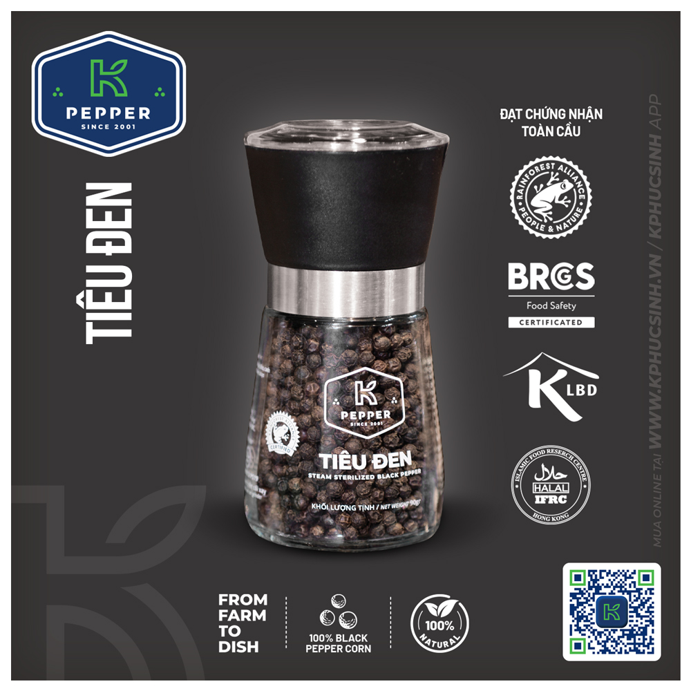 TIÊU ĐEN K PEPPER 90 G + CỐI XAY TIÊU