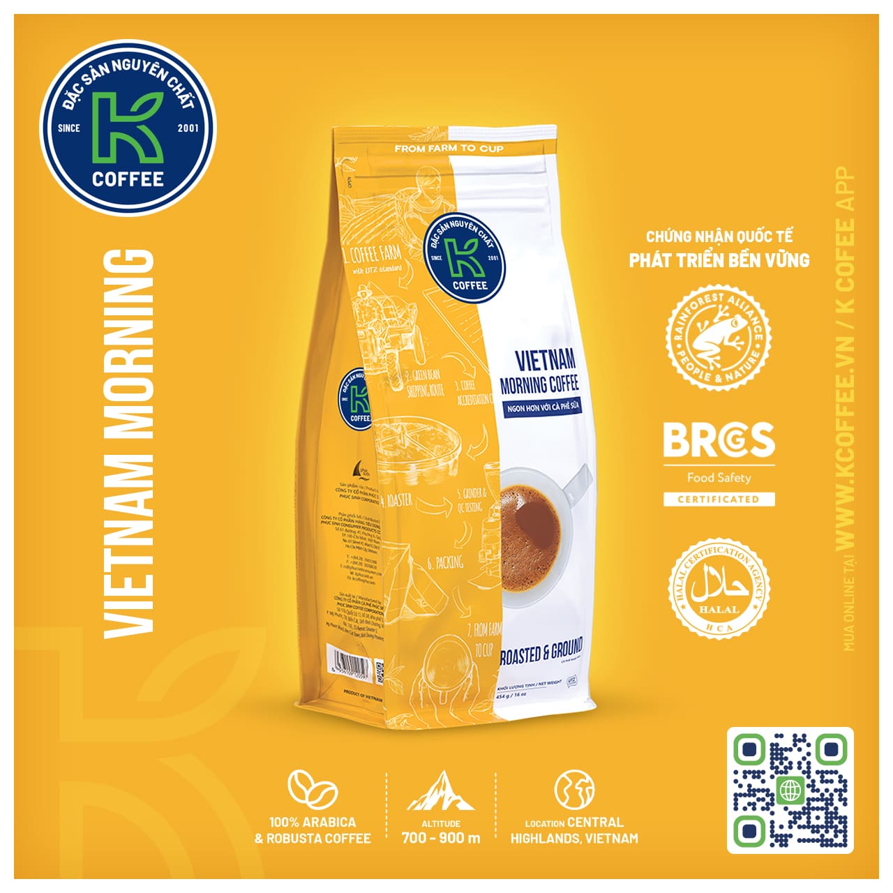 CÀ PHÊ K COFFEE VIETNAM MORNING 454 G