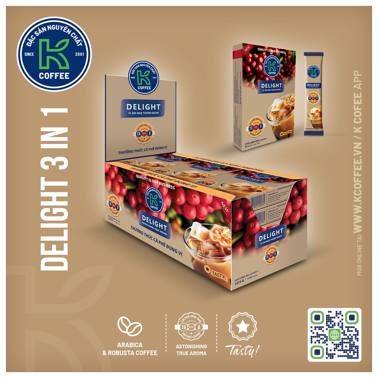 CÀ PHÊ K DELIGHT 3 IN 1 - 1.275 G (THÙNG MINI 15 HỘP)