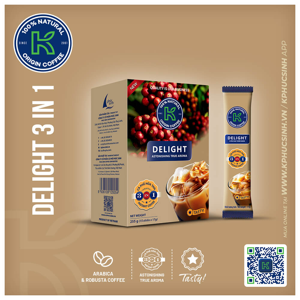 CÀ PHÊ SỮA HÒA TAN K DELIGHT 3 IN 1 255G