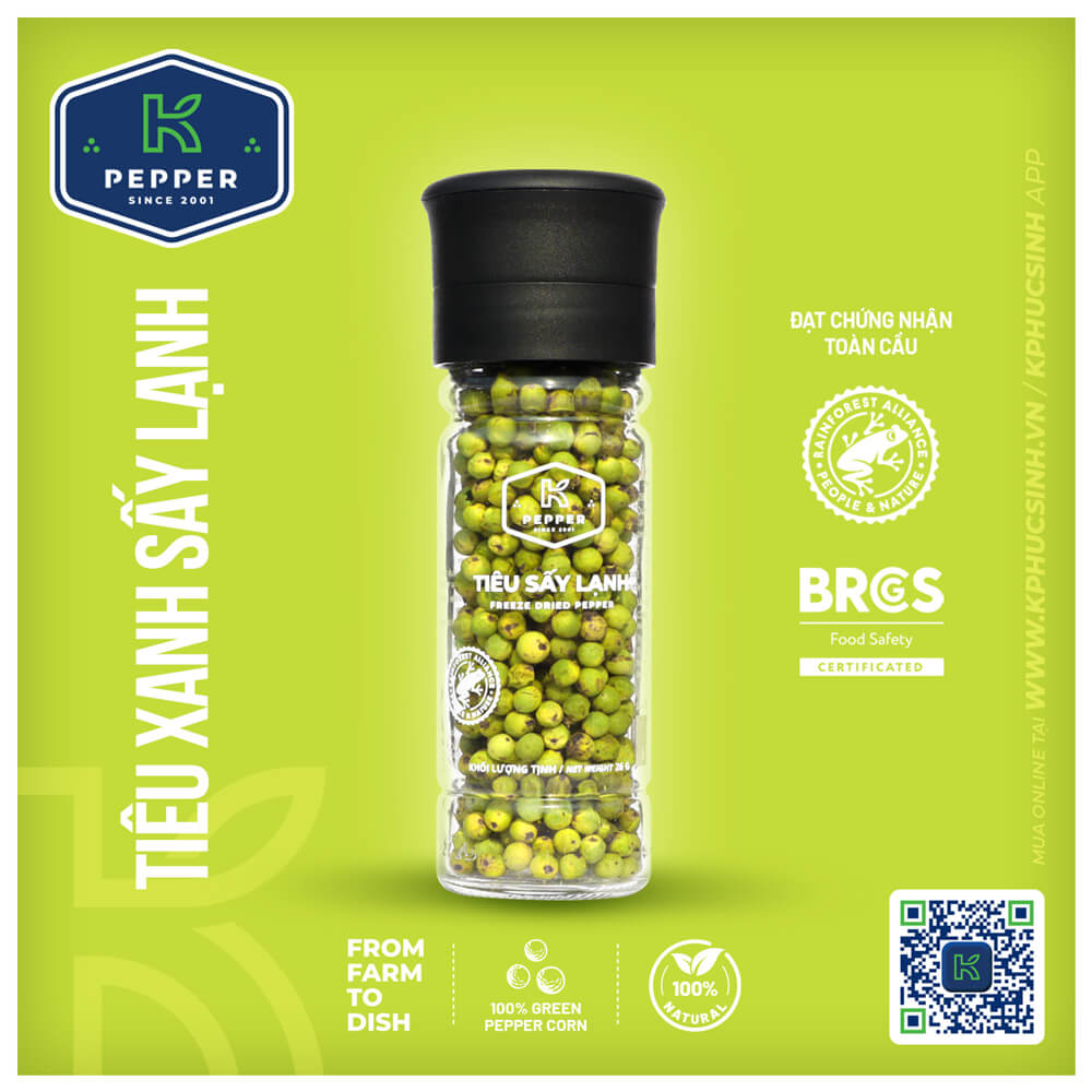 TIÊU XANH SẤY LẠNH K PEPPER 26 G + CỐI XAY TIÊU