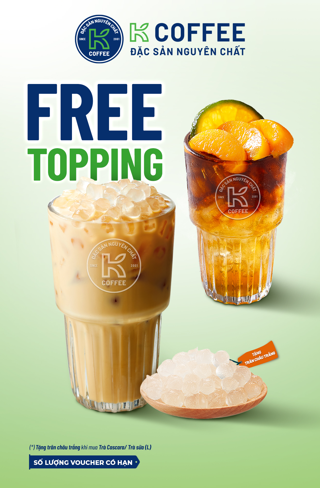 [EVOUCHER] FREE TOPPING TRÂN CHÂU TRẮNG KHI MUA TRÀ SỮA/CASCARA