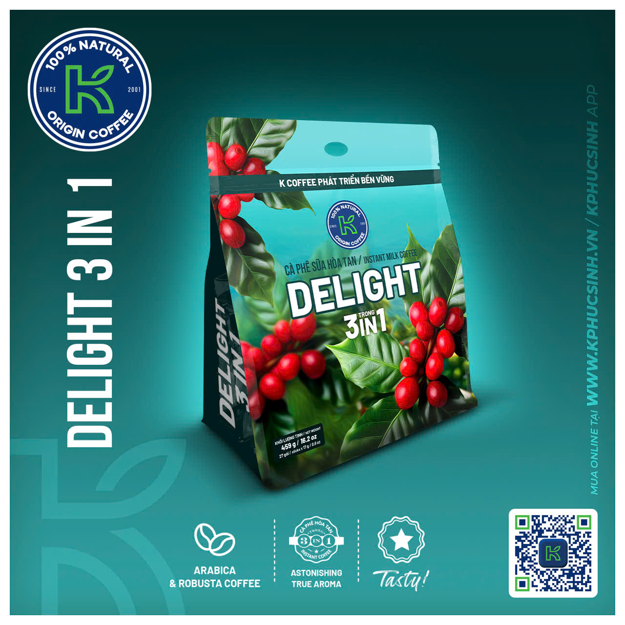 CÀ PHÊ SỮA HÒA TAN DELIGHT 3 IN 1 459G
