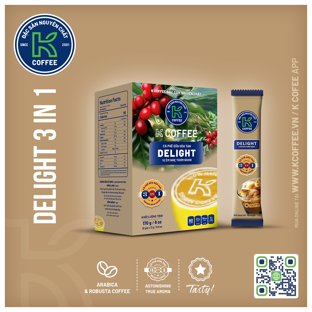 CÀ PHÊ SỮA HÒA TAN K DELIGHT 3 IN 1 170G