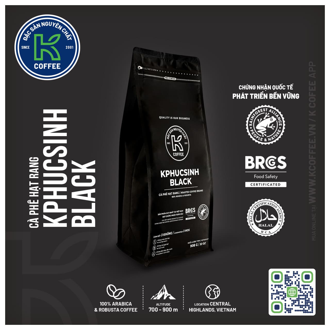 CÀ PHÊ HẠT K PHUCSINH BLACK 908