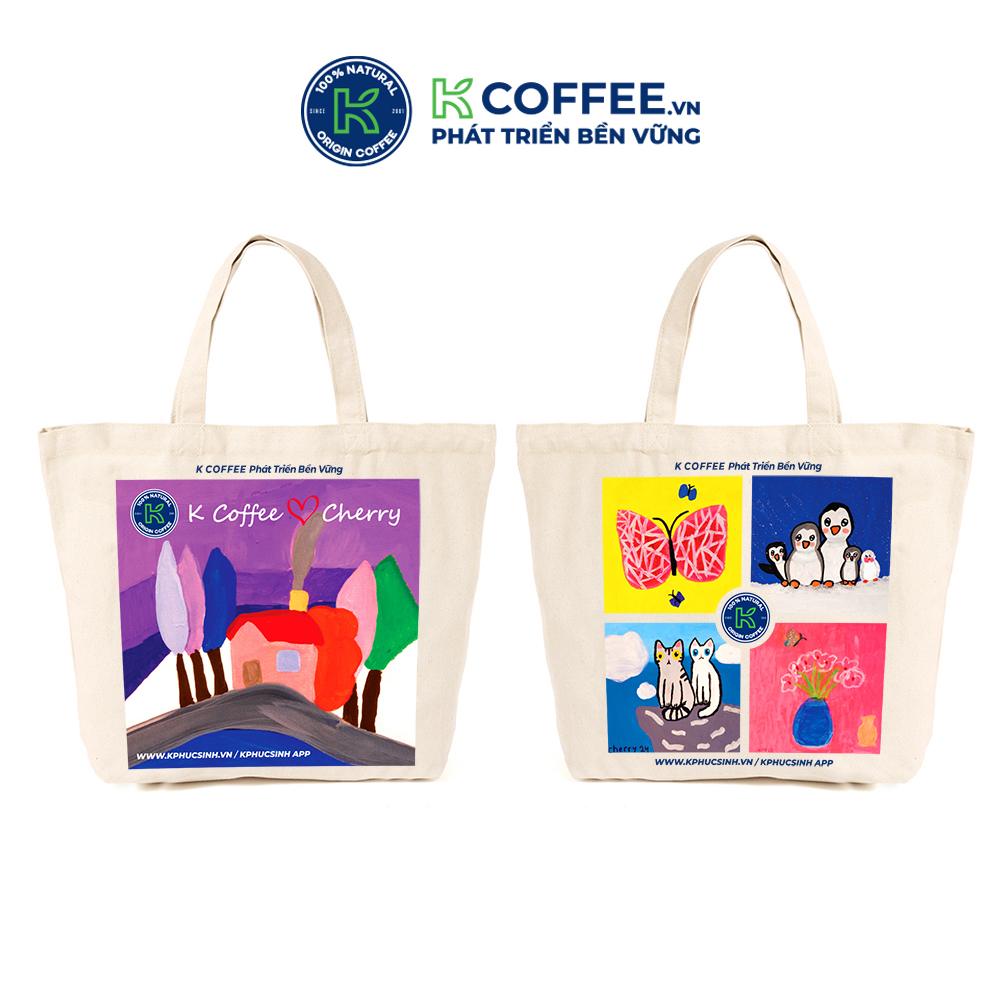 Tranh của bé gái 9 tuổi được Phúc Sinh chọn in trên túi canvas, một nửa doanh thu dành tặng bệnh nhi khó khăn