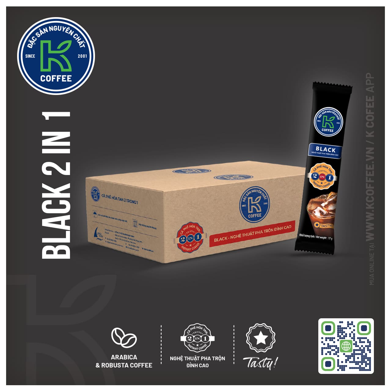 CÀ PHÊ K BLACK 2 IN 1 - THÙNG 450 GÓI