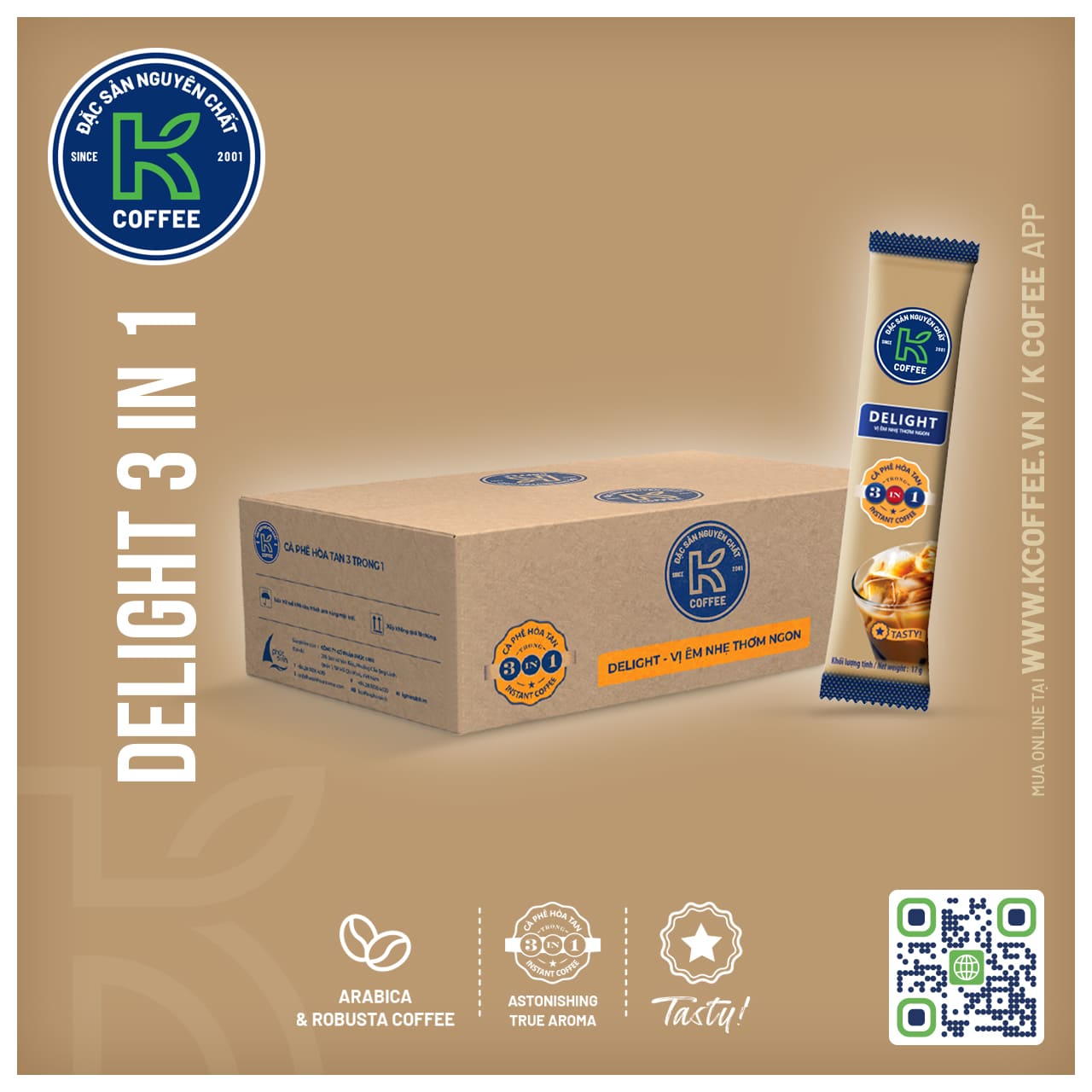 CÀ PHÊ K DELIGHT 3 IN 1 - THÙNG 450 GÓI