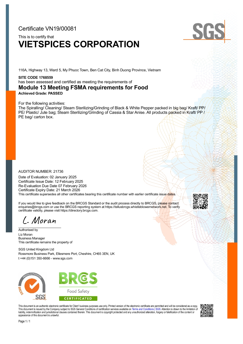 12. FSMA -Vietspice Corp.