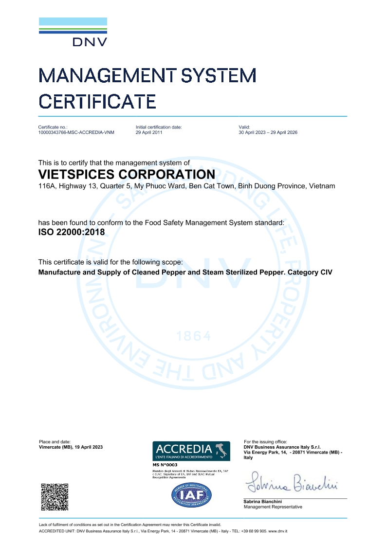 14. ISO 22000 - Vietspices Corp.