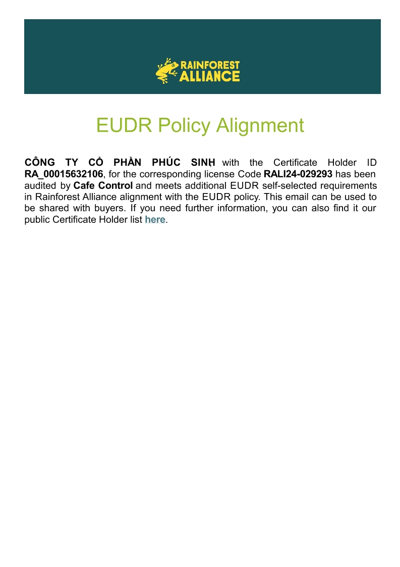 4.3 RA PHUC SINH CORP EUDR Policy Alignment