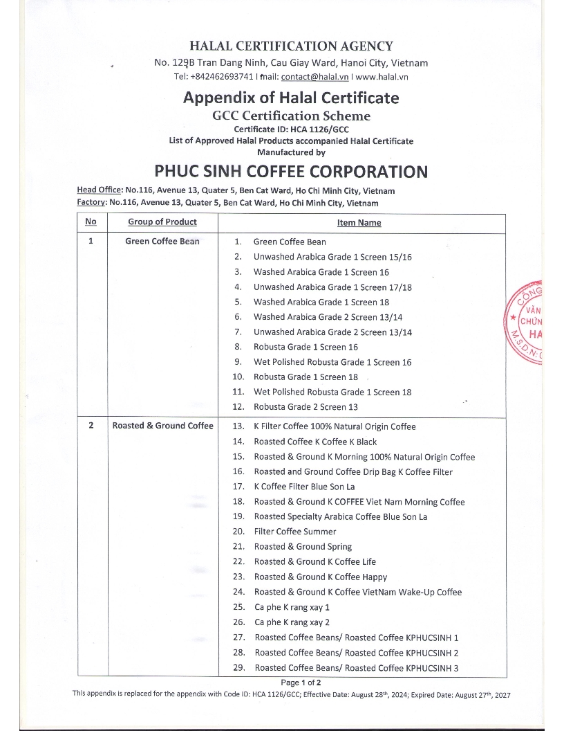 HALAL - CERTIFICATE PHUCSINH COFFEE 2