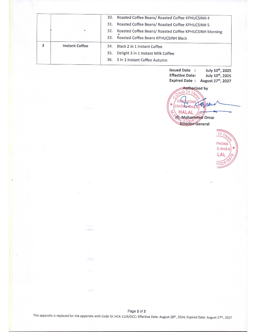 HALAL - CERTIFICATE PHUCSINH COFFEE 3