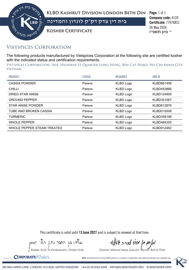 17. KOSHER - Vietspices Corp.