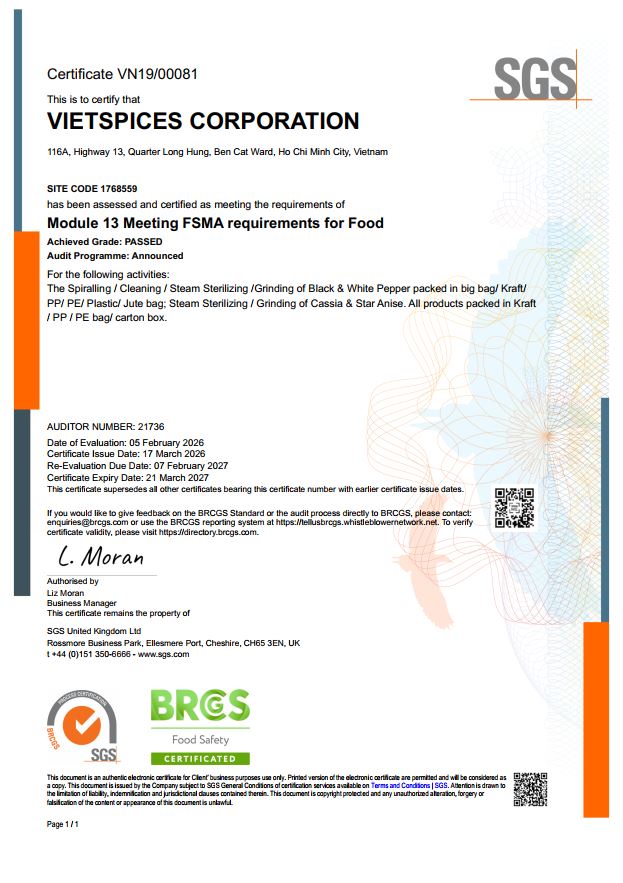 12. FSMA -Vietspice Corp.